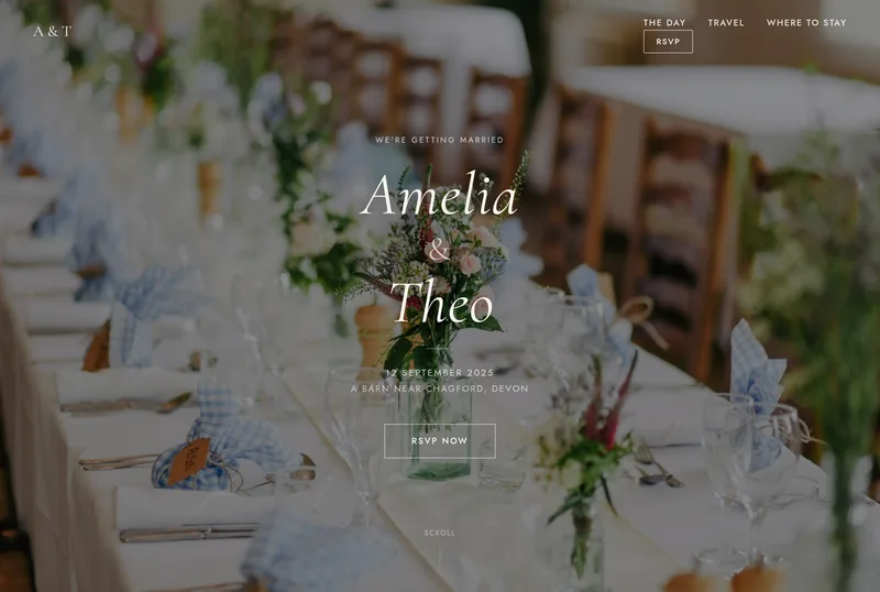 The homepage Nexori built for Amelia & Theo, a wedding