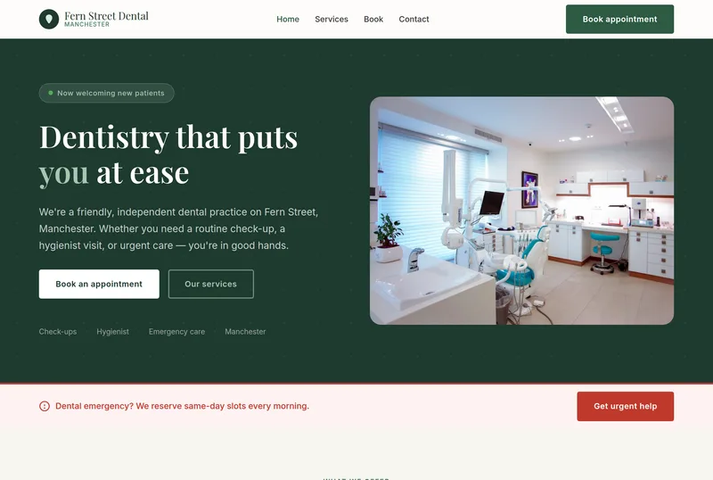 The homepage Nexori built for Fern Street Dental, a dental practice