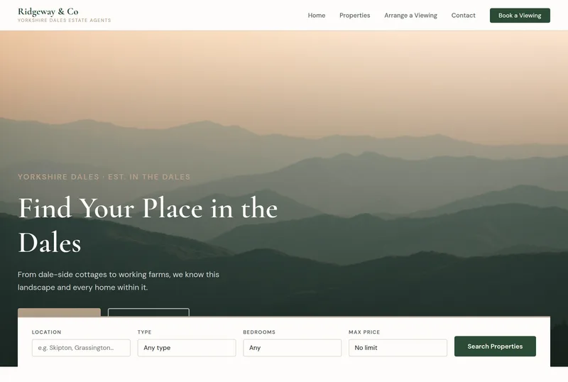 The homepage Nexori built for Ridgeway & Co., a estate agent