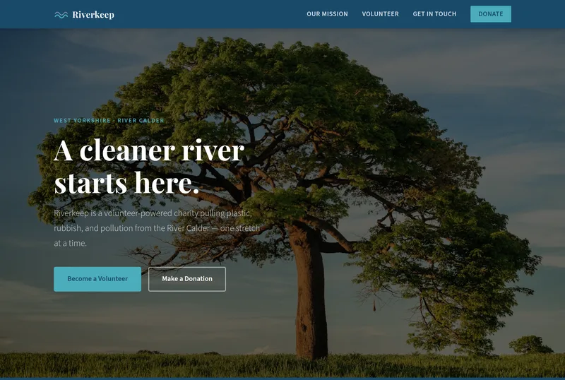 The homepage Nexori built for Riverkeep, a non-profit