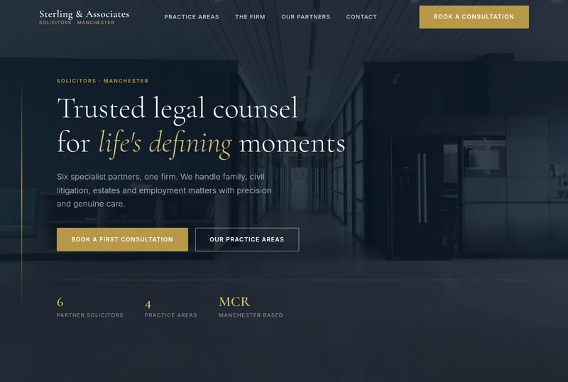 The homepage Nexori built for Sterling & Associates, a law firm